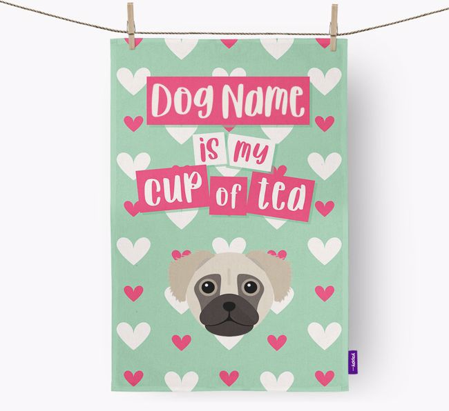 '{dogsName} is my cup of tea' Dish Towel with {breedFullName} Icon